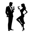 Silhouette of an elegant man and woman drinking a cocktail. vector illustration