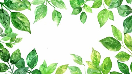 Sticker - Hand-drawn frame of lush green leaves encircling a white background