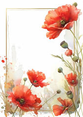 Wall Mural - A frame with a bunch of red flowers in it. The frame is gold and white