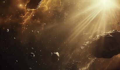 Wall Mural - asteroids in the golden light of a star. the concept of a cosmic environment with asteroids.