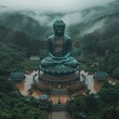 Giant Buddha Statue Overlooking a Misty Landscape The majestic figure merges with the fog