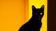 Silhouette of a black cat against yellow background