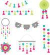 © Sabhia - Boho decorations set cute hanging decorative elements hangings colorful set decoration set boho illustrations