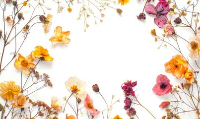 Wall Mural - Pressed dried flowers in a watercolor style on a white background.