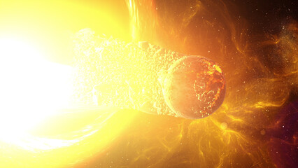Wall Mural - massive red black hole sucks alien planet 3d rendering of large black hole pulling planets, sci-fi c