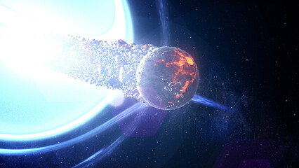 Wall Mural - massive black hole sucks alien planet 3d rendering of large black hole pulling planets, sci-fi conce