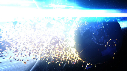 Wall Mural - massive black hole sucks planet earth, 2024 3d rendering of large black hole pulling planets, sci-fi