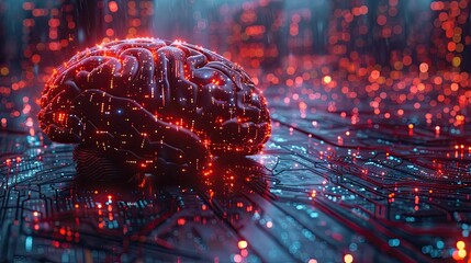 Wall Mural - Brain-computer interfaces, solid color background, 4k, ultra hd