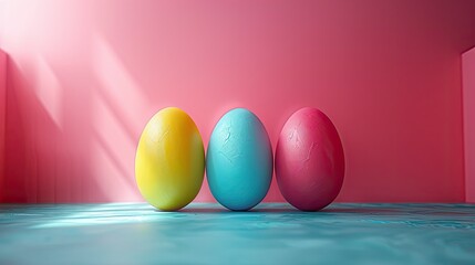 Poster - Easter eggs with modernist designs, solid color background, 4k, ultra hd