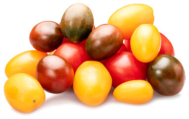 Wall Mural - Mix of cherry tomatoes isolated on white background.