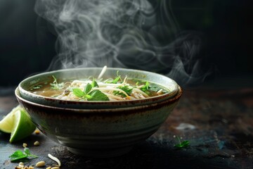 Wall Mural - Aromatic Pho Bo, Steam Veiling, Traditional Garnishes