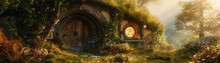 A Cozy Hobbit House, Tucked Away In An Imaginative Landscape, Offers A Sanctuary Of Warmth In The Vastness Of The Fantasy World.