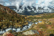 Paysage de la chaîne de Belledonne à l' automne , au pays d' Allevard , Vallée du haut Bréda , Vue sur le Grand Rocher , Isère , Alpes , France