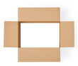 Cardboard an empty open box on an empty background. with an empty transparent bottom. View from above
