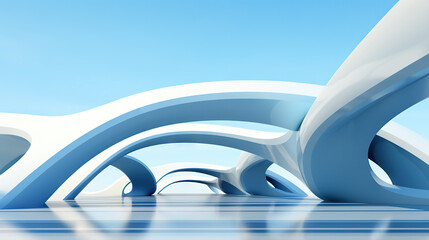 Sticker - Abstract architecture scene with smooth curves. Abstract background with futuristic building in white and blue colors.