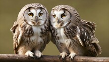A Pair Of Owls With Intertwined Wings In A Loving
