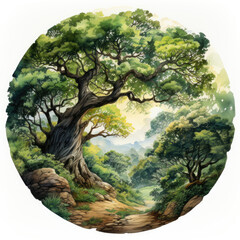 Wall Mural - watercolor Oak tree clipart, Generative Ai