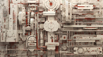 Wall Mural - background with metallic panels texture, wires and circuit. spaceship hull wall technology backgroun