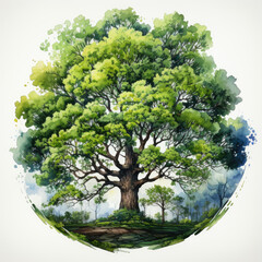 Wall Mural - watercolor Oak tree clipart, Generative Ai