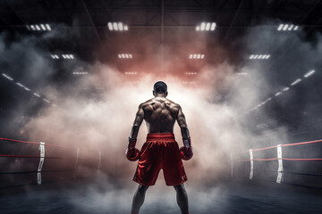 Wall Mural - AI generated picture of determined confident boxer ready to start boxing