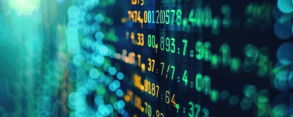 red and blue digital led panel displaying numbers and data, an abstract concept of data analytics, n