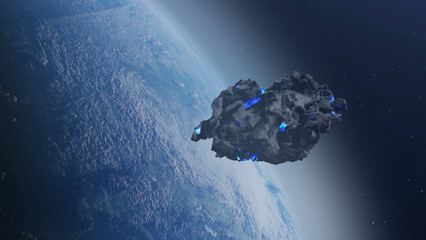 Wall Mural - 3d rendering-large asteroid heading earth realistic cinematic view,4k, 2024