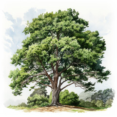 Wall Mural - watercolor Oak tree clipart, Generative Ai