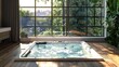 Luxury Jacuzzi at Home to Relax on Weekdays. Modern Interior Design with Stunning Window View for Ultimate Relaxation