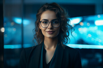 Hard working person in modern interior office programming writing web java script code AI technology generation