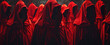 A group of people in red robes standing in a line. Suitable for religious or spiritual concepts
