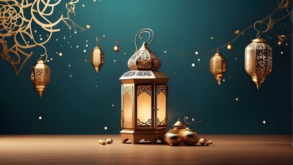 Wall Mural - modern beautiful minimalistic eid ul azha eid ul fitr ramadan Mubarak Islamic lantern celebration background