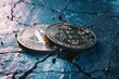 Two Bitcoin are on a cracked surface