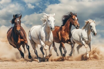 Wall Mural - group of horses running gallop in the desert.