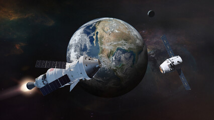 Wall Mural - orion spacecraft with satellite near to the earth. artemis space mission. elements of this image fur