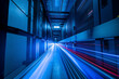 © Connect Images AI - Blue-lit data center corridor with motion-blur light trails