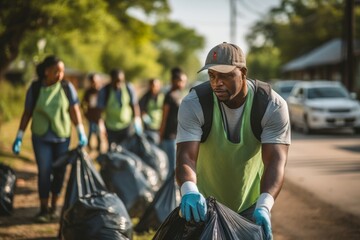 A group of residents coming together for a community cleanup day, working to beautify their neighborhood and reclaim their pride