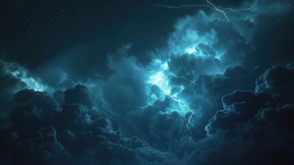 Wall Mural - dramatic night sky with storm clouds and lightning. suitable for weather or natural disaster concept