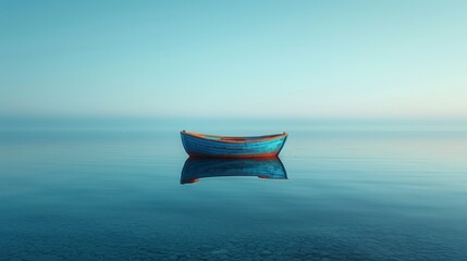 Poster -   Small boat on water, shoreline view