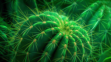 Close-up Of A Vibrant Green Cactus With Sharp Spines.