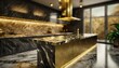 Gilded Grandeur: Contemporary Golden Marble Kitchen Interior