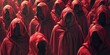 A large group of people wearing red robes. Suitable for religious or spiritual themes