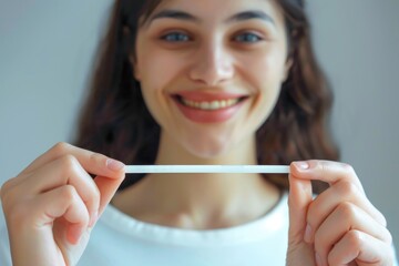 Sticker - A woman holding a toothbrush, suitable for dental care concept