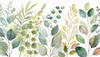 watercolor botanical illustrations summer palette greenery and floral delights on white background isolated rustic elegance hand drawn collection eucalyptus dreams nature green beauty