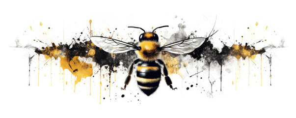 Bee logo in black white color. honey bee icon with hand drawn on white background.