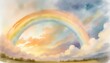naive watercolor painting of a rainbow and clouds