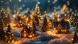 A charming Christmas village with twinkling lights. Perfect for holiday designs