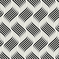 Wall Mural - Seamless pattern with geometric waves. Endless stylish texture. Ripple monochrome background. Linear weaved grid. Thin interlaced swatch.