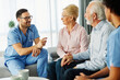 nurse doctor senior couple care caregiver help assistence retirement home nursing elderly man woman insurance clinic