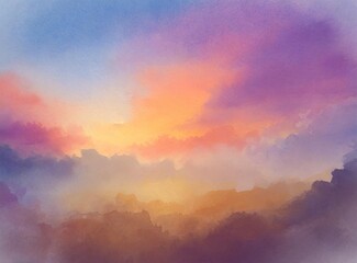 Canvas Print - Watercolor Sky Painting. Purple and Orange Palette.