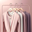 fashionable female clothes against dust pale pink background. conceptual digital artwork for branding and marketing fashion brands. Ai generated